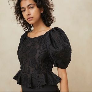 Loeffler Randall Marie Black Gathered Peplum Blouse